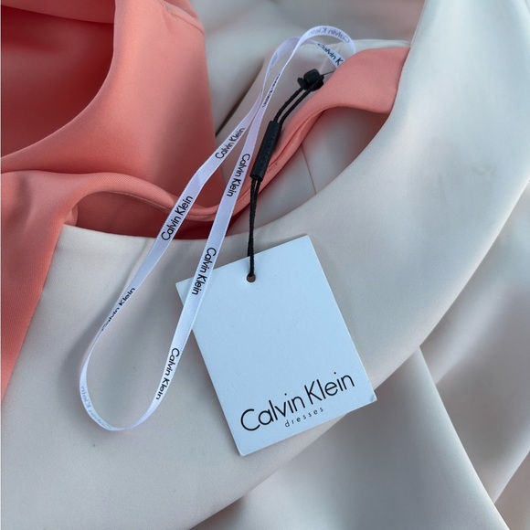 Calvin Klein Asymmetrical Sheath Dress in Cream and White - Picture 9 of 13